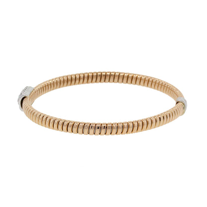 18k Two Tone 0.27ctw Diamond Ribbed Bangle Bracelet