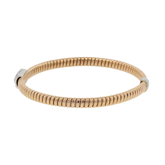 18k Two Tone 0.27ctw Diamond Ribbed Bangle Bracelet