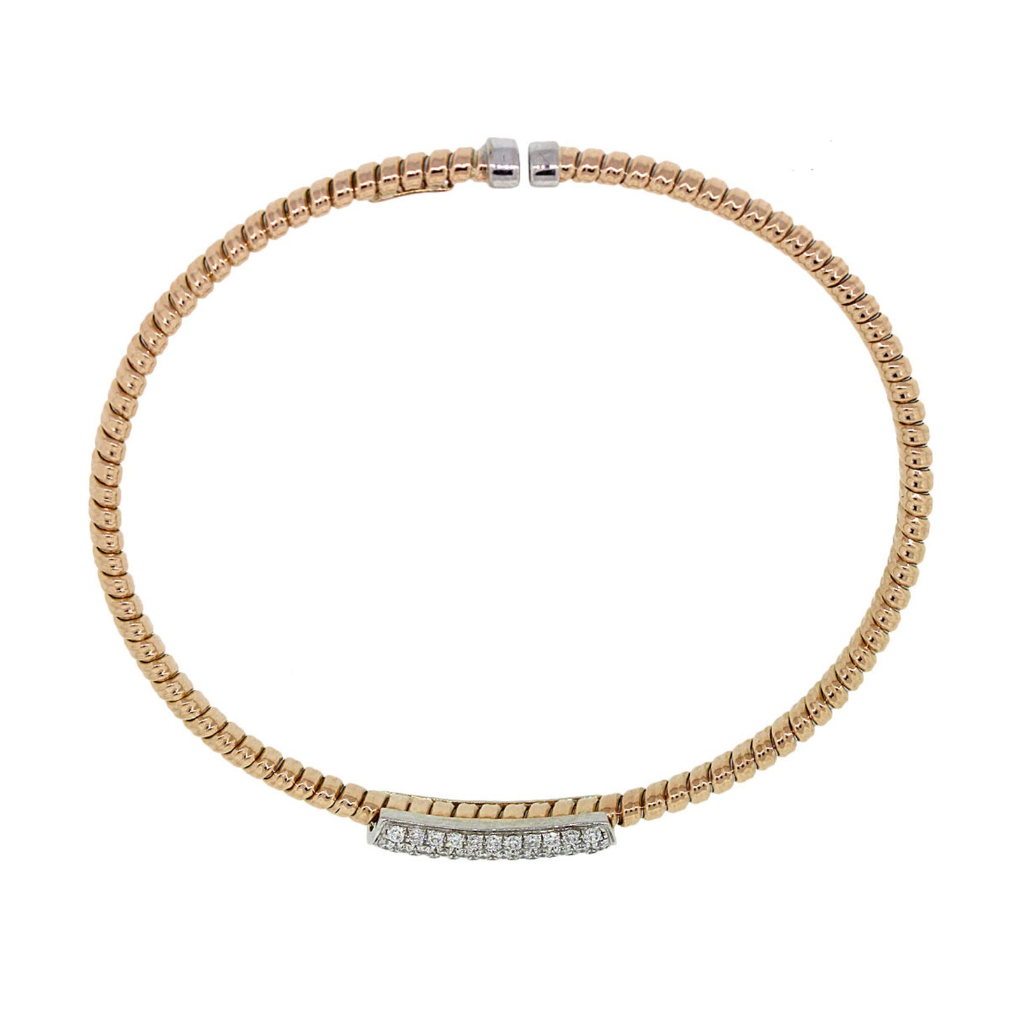 18k Two Tone 0.64ctw Diamond Ribbed Bangle Bracelet