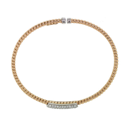 18k Two Tone 0.64ctw Diamond Ribbed Bangle Bracelet