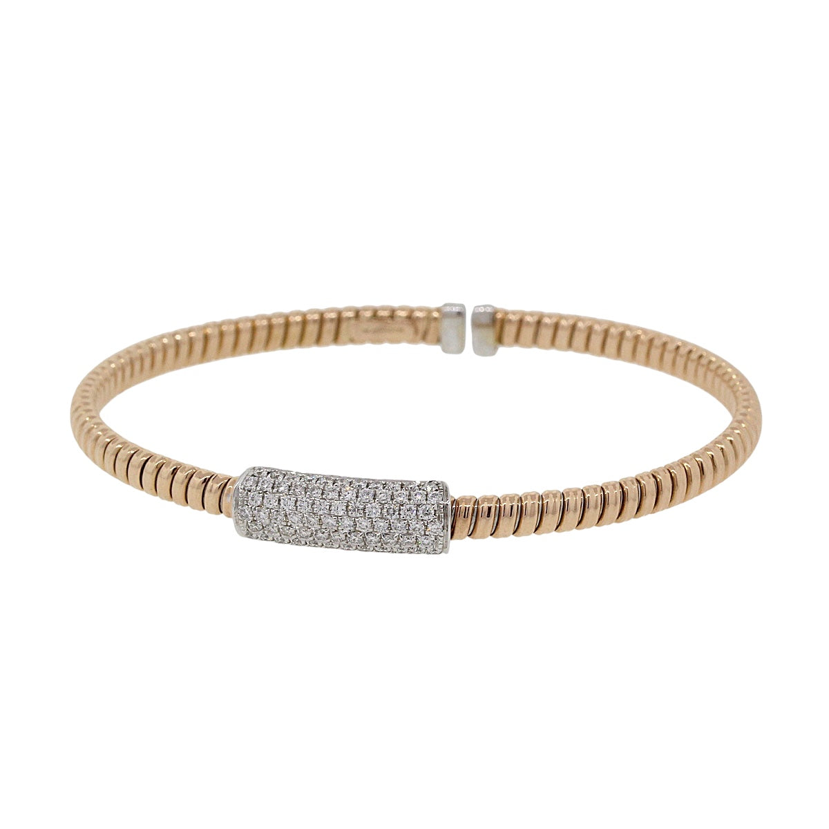 18k Two Tone 0.64ctw Diamond Ribbed Bangle Bracelet