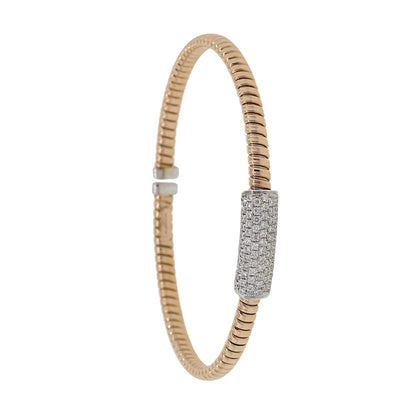 18k Two Tone 0.64ctw Diamond Ribbed Bangle Bracelet