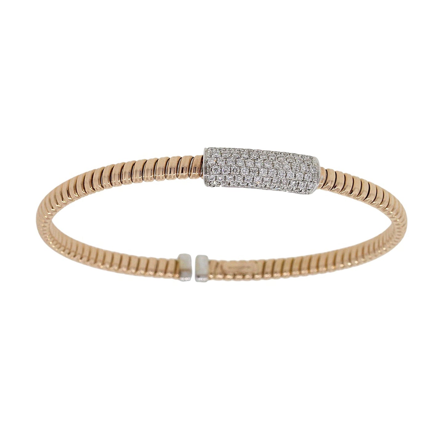 18k Two Tone 0.64ctw Diamond Ribbed Bangle Bracelet
