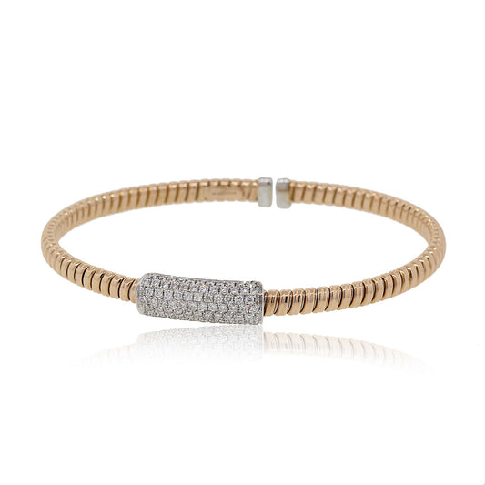 18k Two Tone 0.64ctw Diamond Ribbed Bangle Bracelet