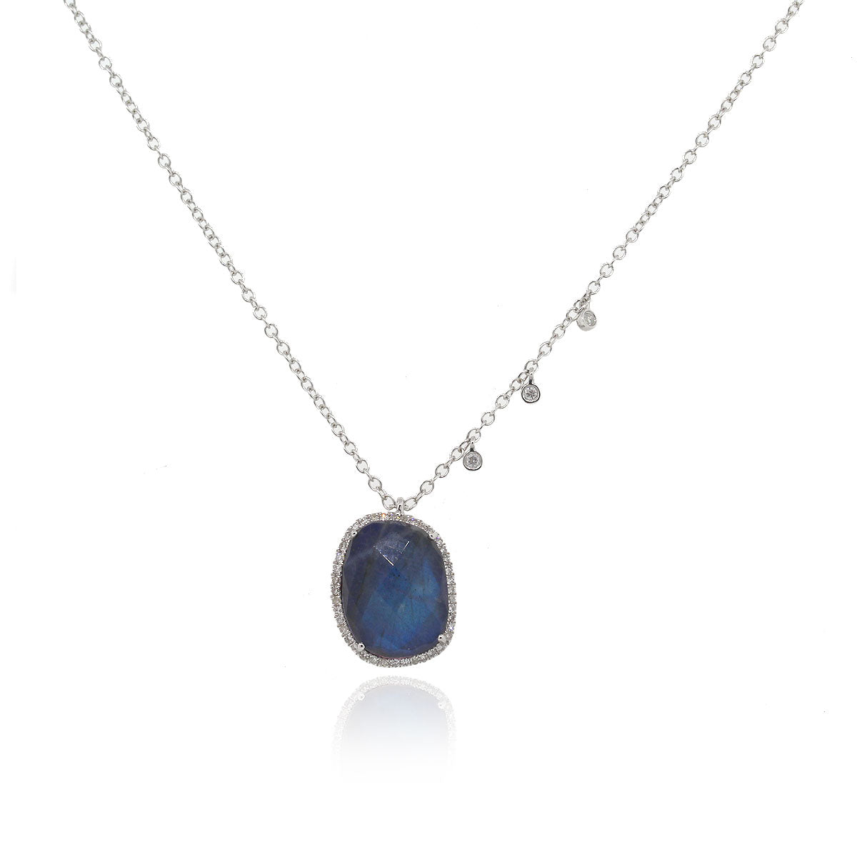 Meira T 14k White Gold 4.15ctw Blue Labradorite & Diamond Dangle Necklace
