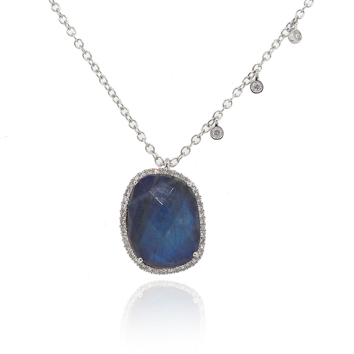 Meira T 14k White Gold 4.15ctw Blue Labradorite & Diamond Dangle Necklace