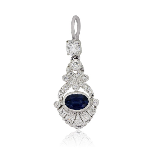 18k White Gold 0.26ctw Diamond and Sapphire Open Work Pendant