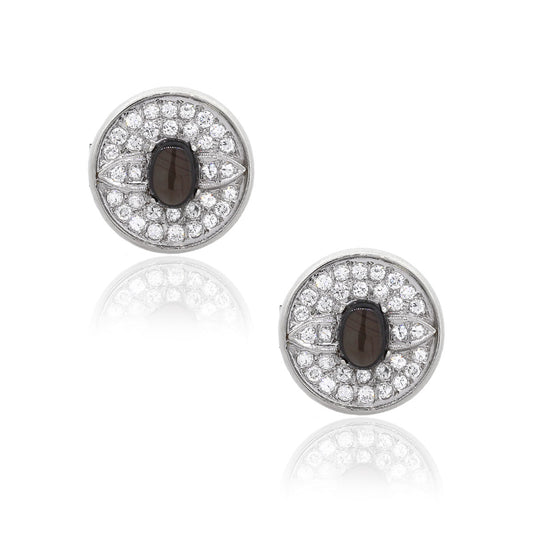 14k White Gold 1.30ct Round Diamond Hematite Gents Cufflinks