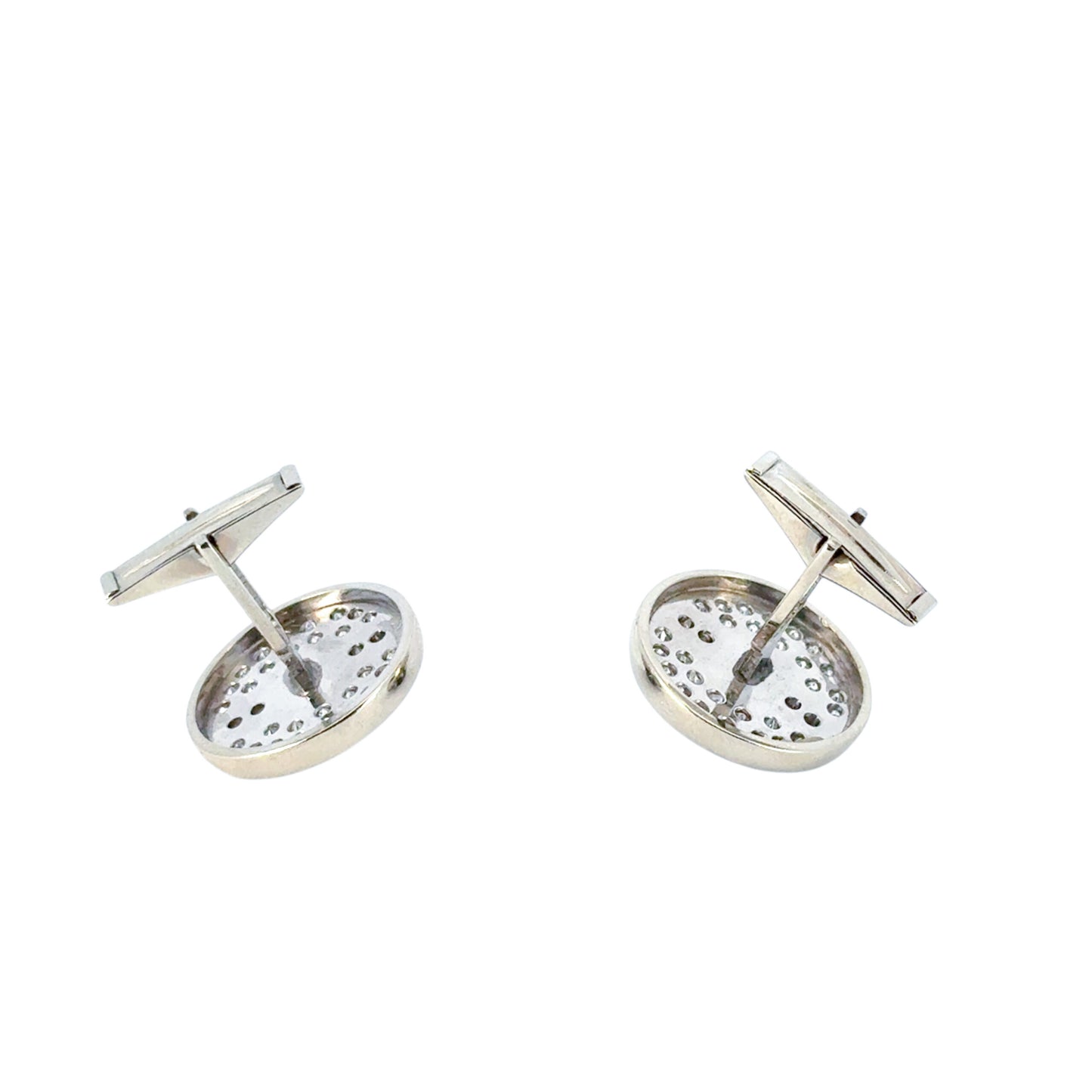 14k White Gold 1.30ct Round Diamond Hematite Gents Cufflinks