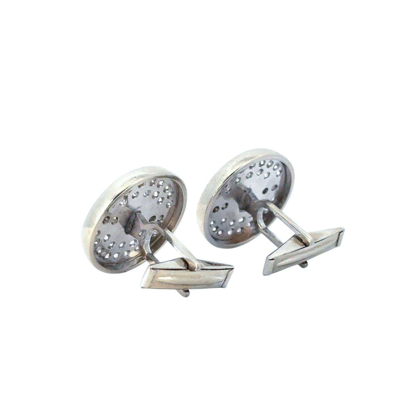 14k White Gold 1.30ct Round Diamond Hematite Gents Cufflinks
