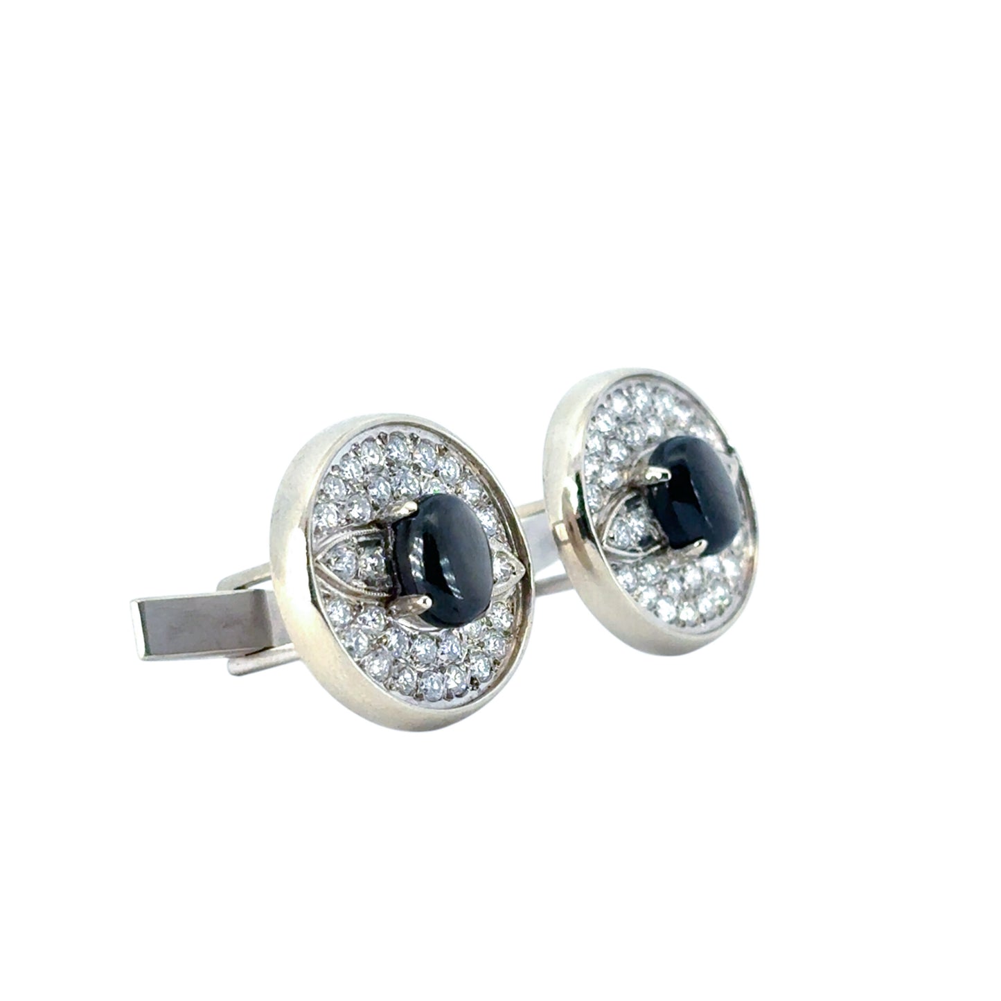 14k White Gold 1.30ct Round Diamond Hematite Gents Cufflinks
