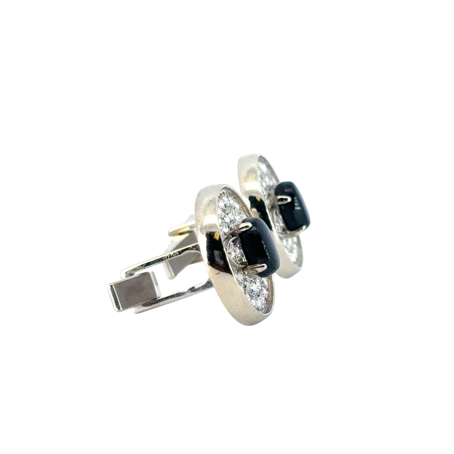 14k White Gold 1.30ct Round Diamond Hematite Gents Cufflinks