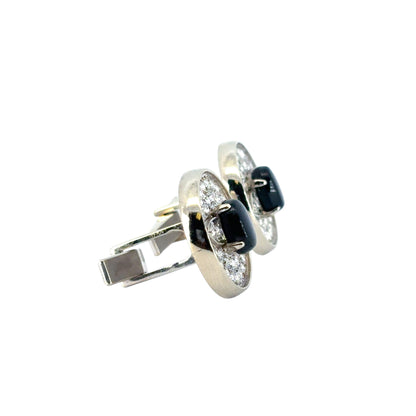 14k White Gold 1.30ct Round Diamond Hematite Gents Cufflinks