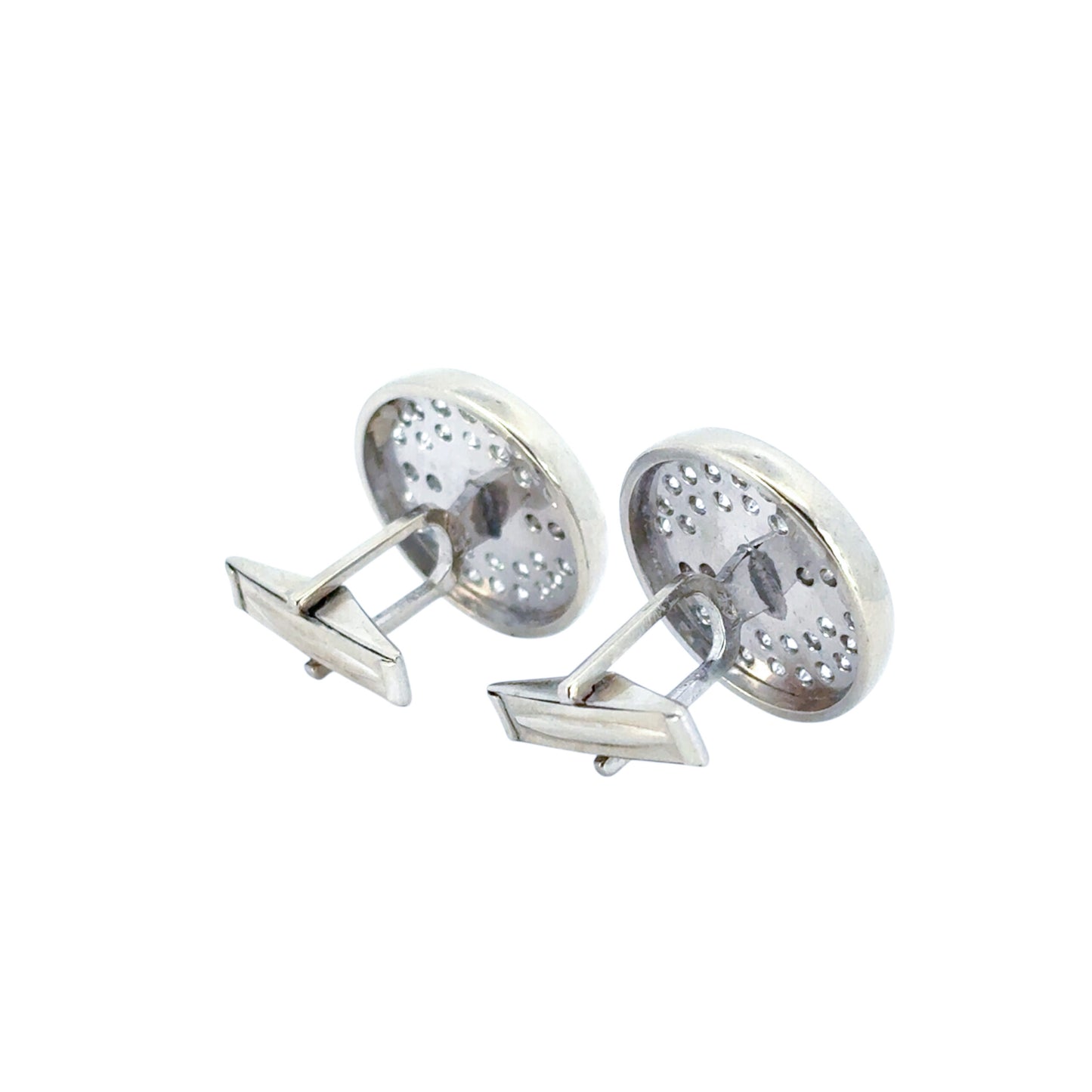 14k White Gold 1.30ct Round Diamond Hematite Gents Cufflinks
