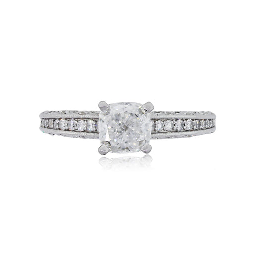 14k White Gold 0.84ct GIA Certified Cushion Cut Diamond Ring and AGL Certified Diamond Band Set