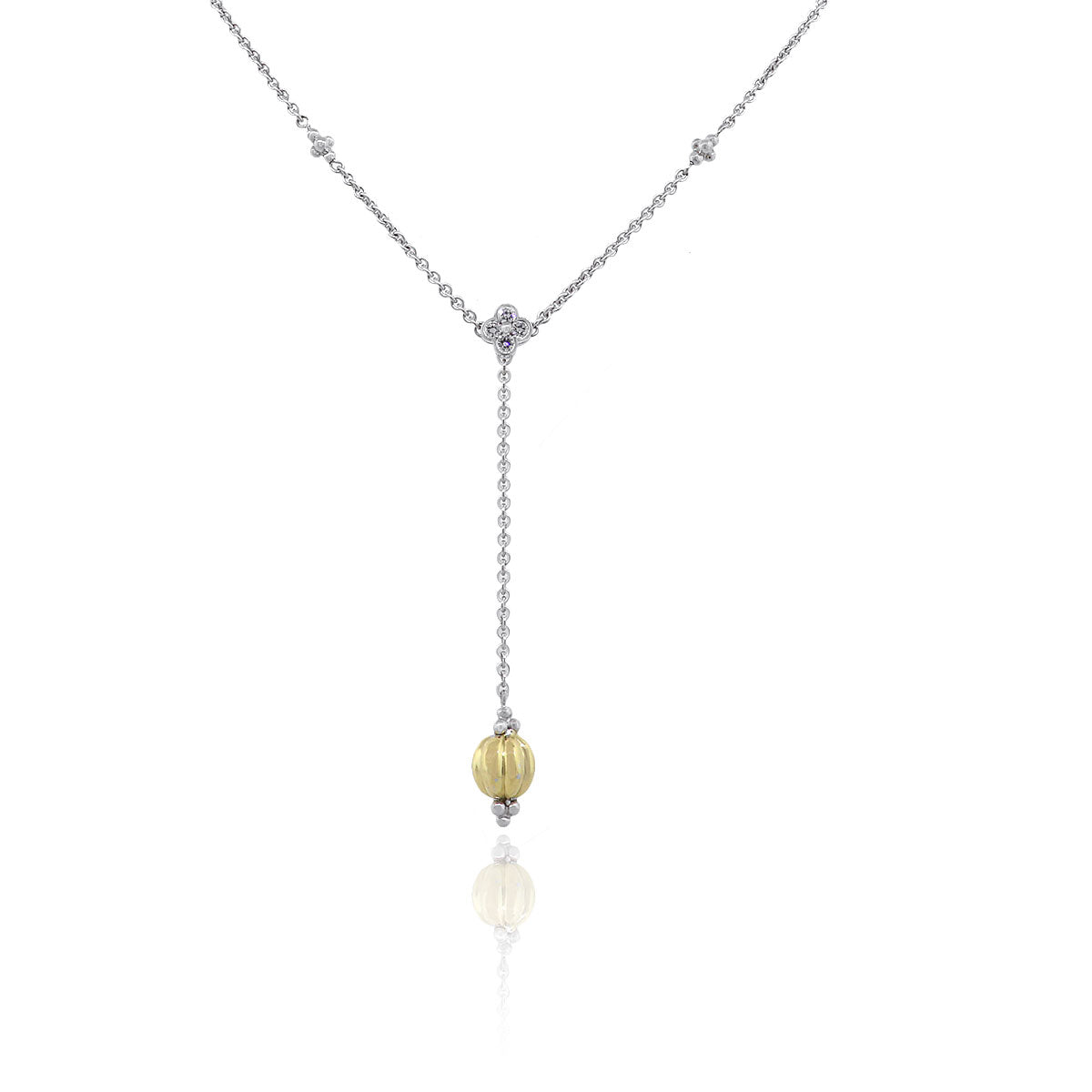 18k Two Tone 0.10ctw Round Diamond Drop Necklace