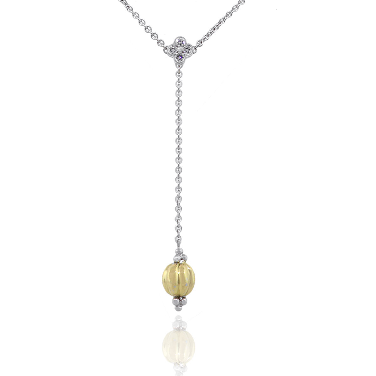 18k Two Tone 0.10ctw Round Diamond Drop Necklace