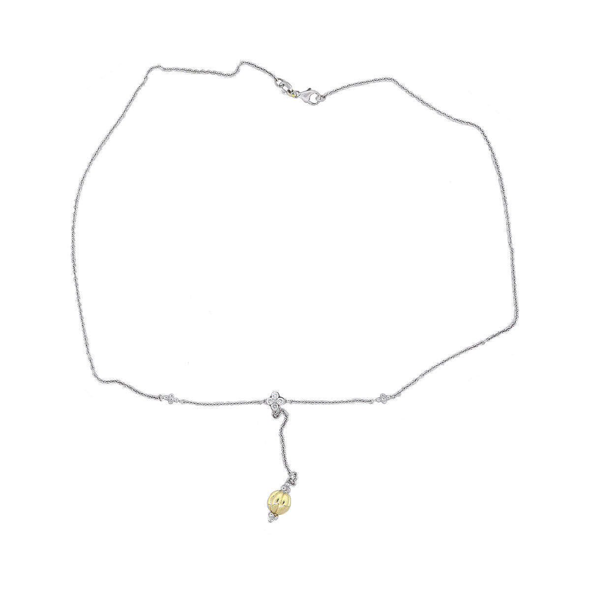 18k Two Tone 0.10ctw Round Diamond Drop Necklace