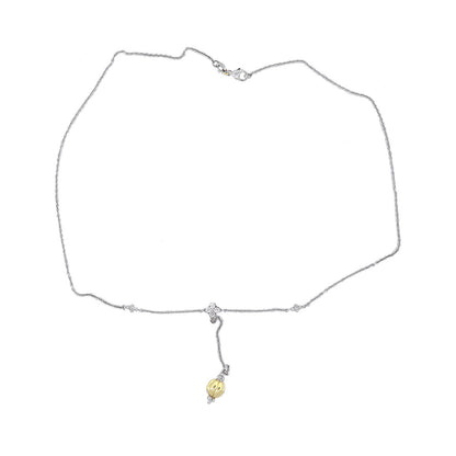 18k Two Tone 0.10ctw Round Diamond Drop Necklace