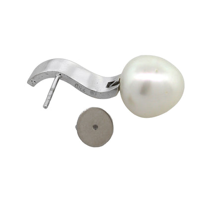 18k White Gold 0.28ctw Diamond Pearl Dangle Earrings