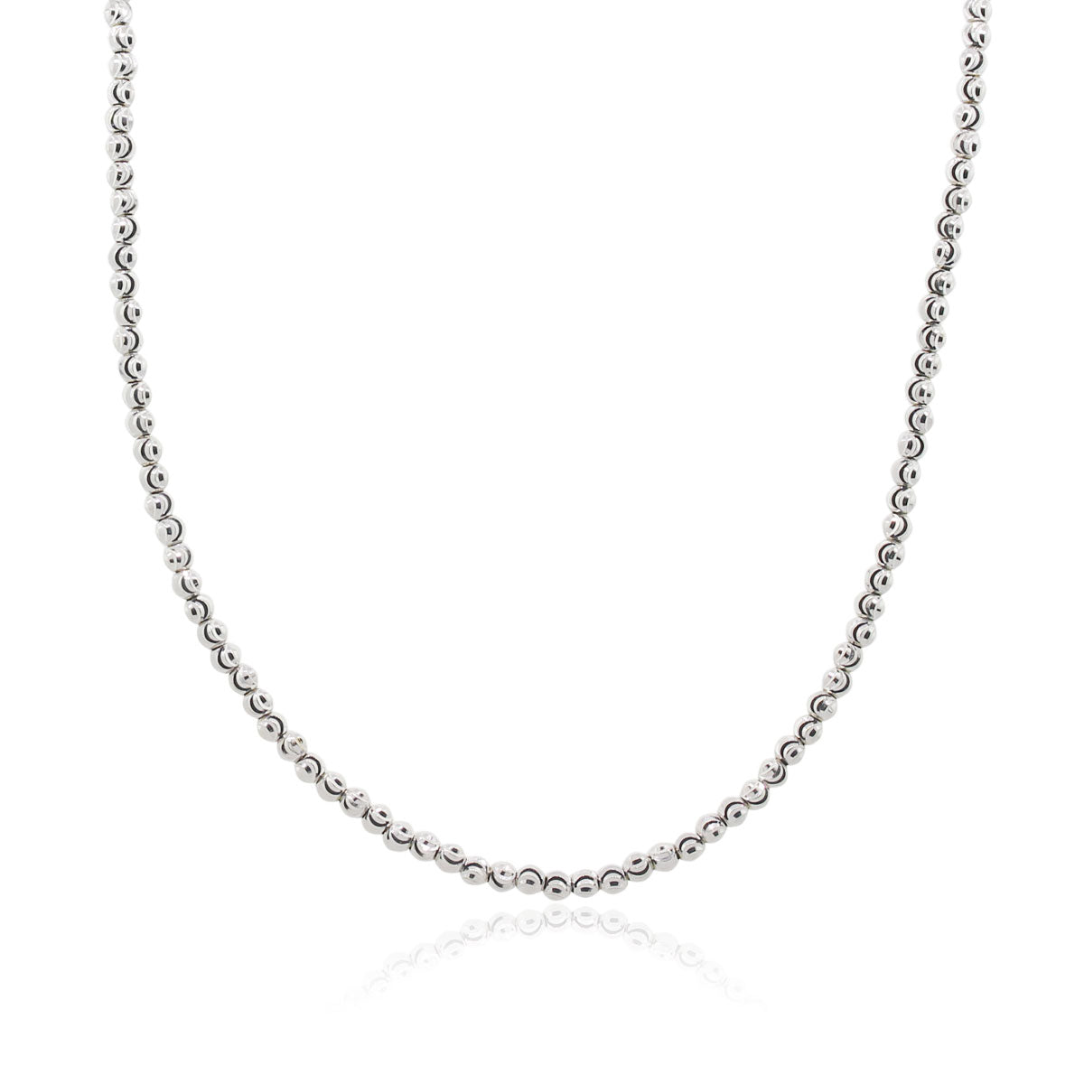 10k White Gold Diamond Cut Bead Chain Necklace