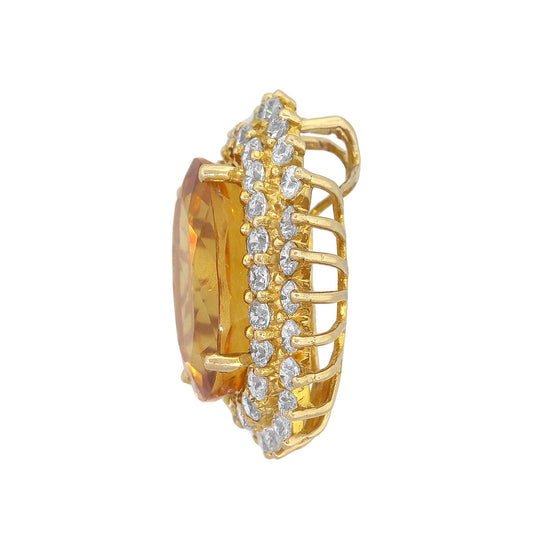 14k Yellow Gold Oval Citrine With Double Diamond Halo Pendant