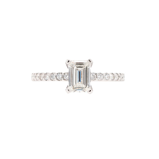 14k White Gold 0.90ct GIA Certified Emerald Cut Diamond Engagement Ring