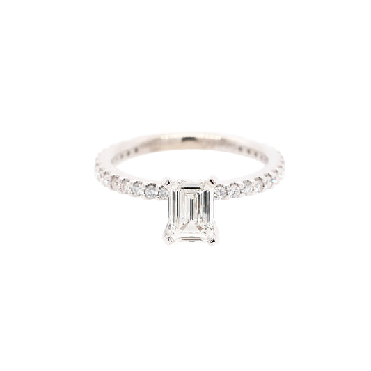 14k White Gold 0.90ct GIA Certified Emerald Cut Diamond Engagement Ring
