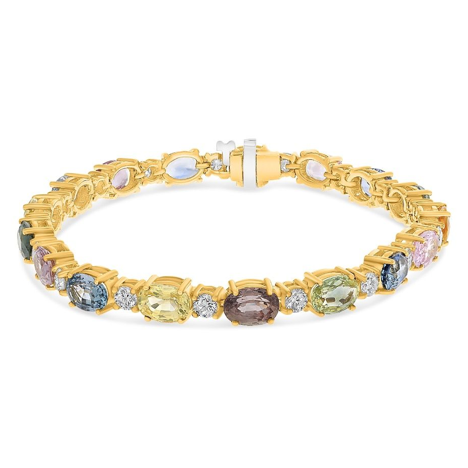 Yellow Gold Oval Multi Sapphire Bracelet — view 1