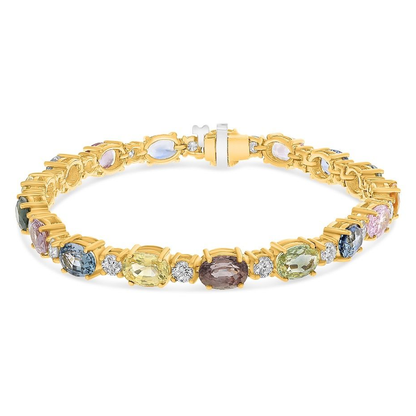 Yellow Gold Oval Multi Sapphire Bracelet — view 1