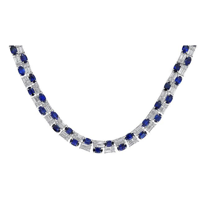 Sapphire and Diamond Tennis Necklace — view 2