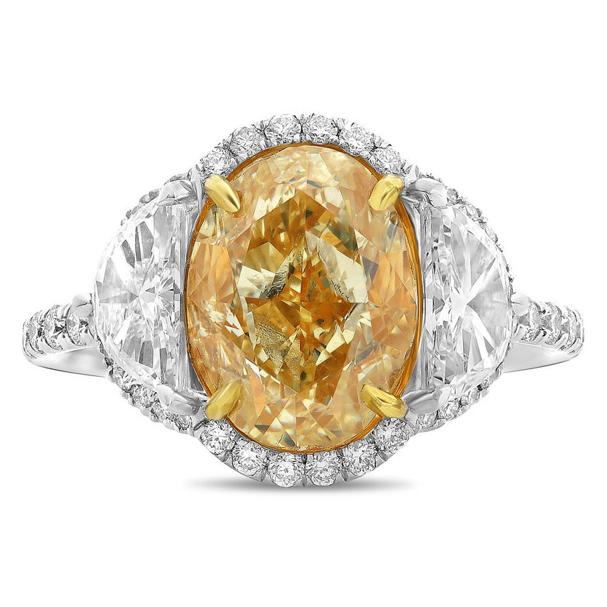 Oval Fancy Yellow Diamond Ring — view 2