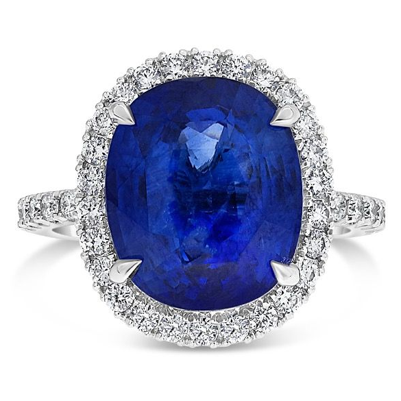 8.47 ct Diamond Halo Sapphire Ring — view 1