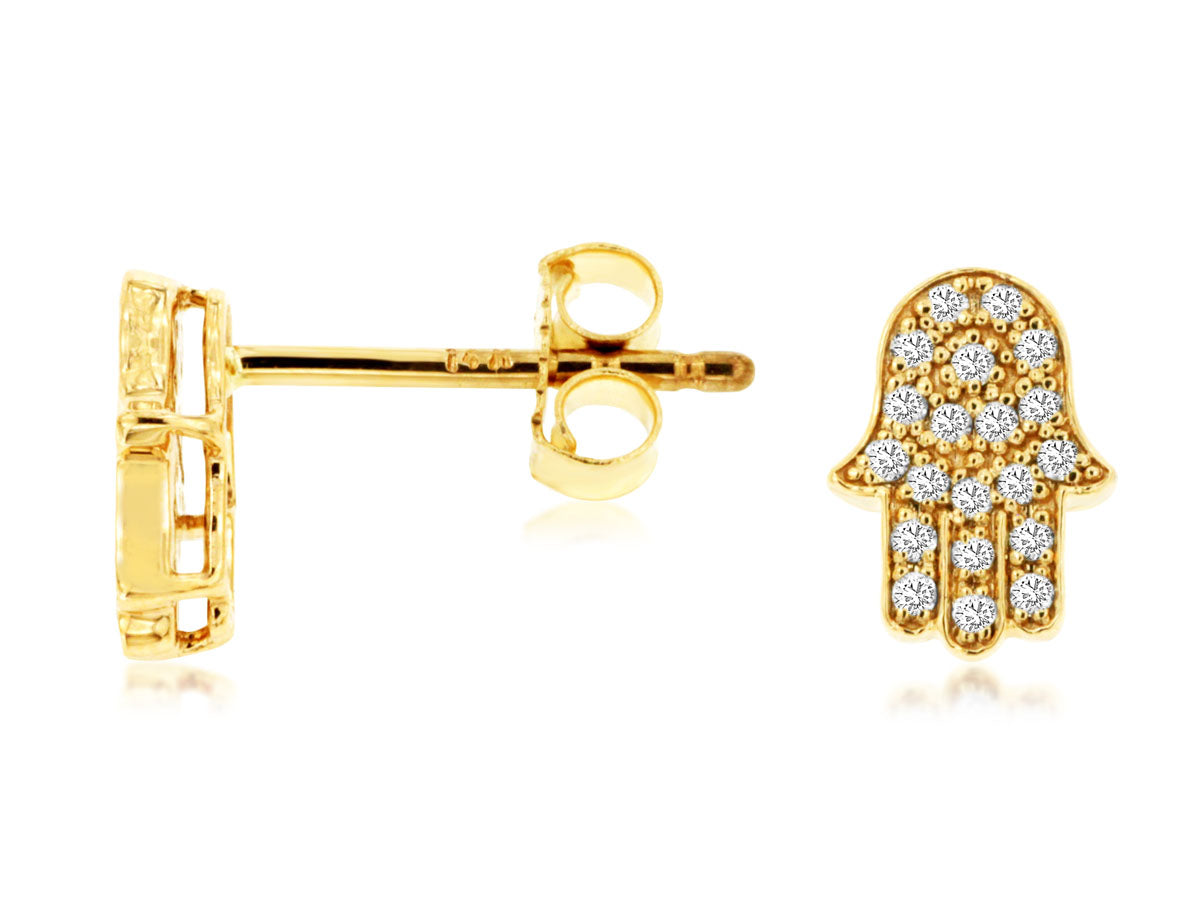 14K Yellow Gold 0.16ctw Diamond Hand Shaped Stud Earrings