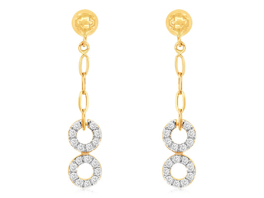 14k Yellow Gold 0.57ctw Natural Round Brilliant Diamond Paperclip Dangle Earrings