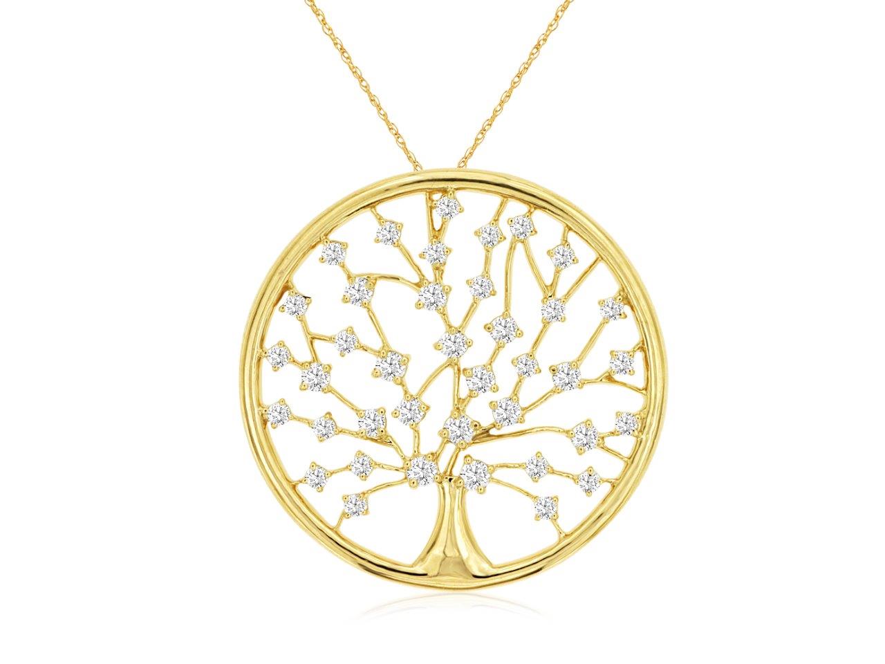 14k Yellow Gold 0.48ctw Round Brilliant Diamond Tree of Life Pendant Necklace