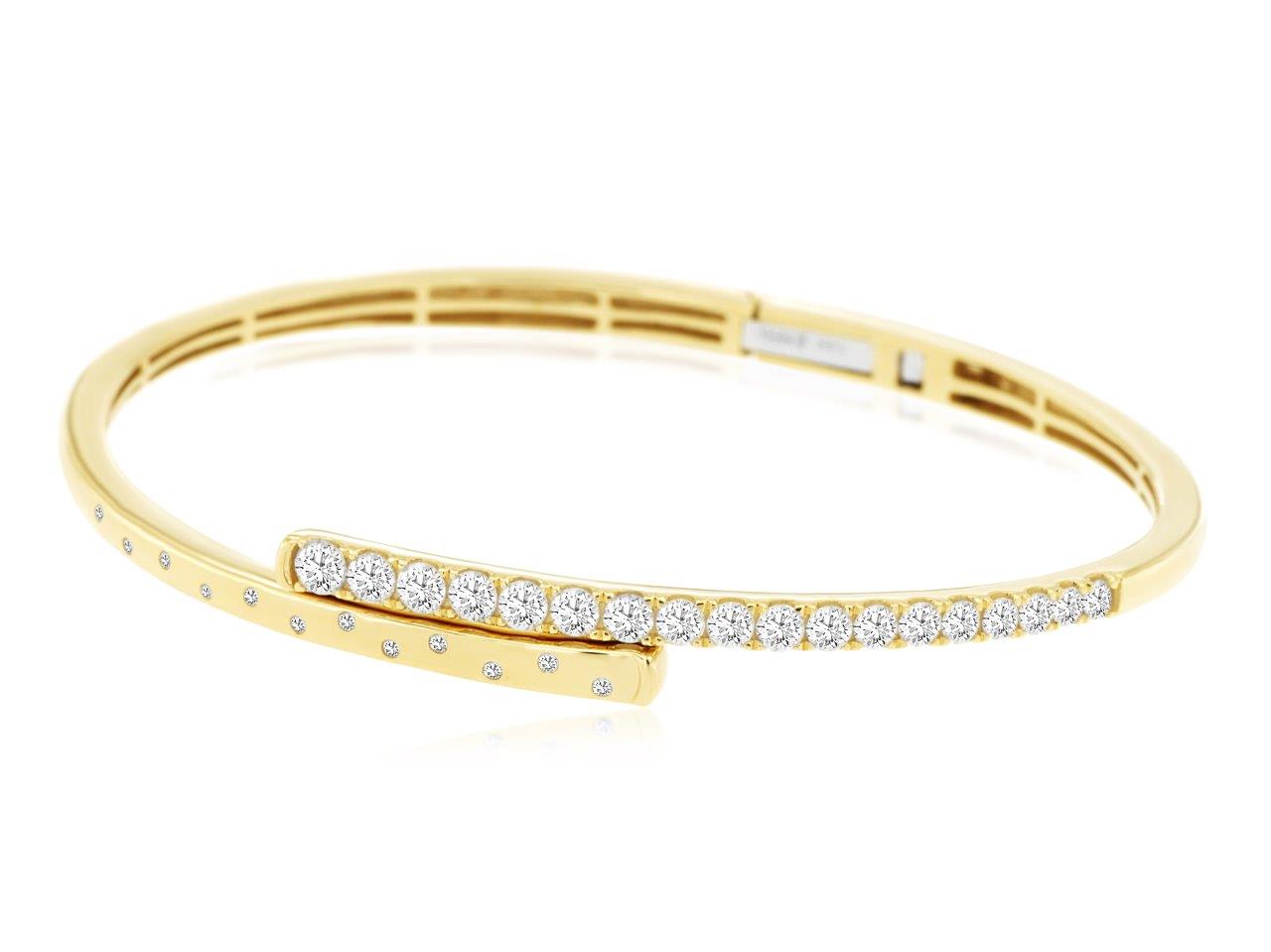 14k Yellow Gold 1.27ctw Round Brilliant Bypass Diamond Bangle Bracelet