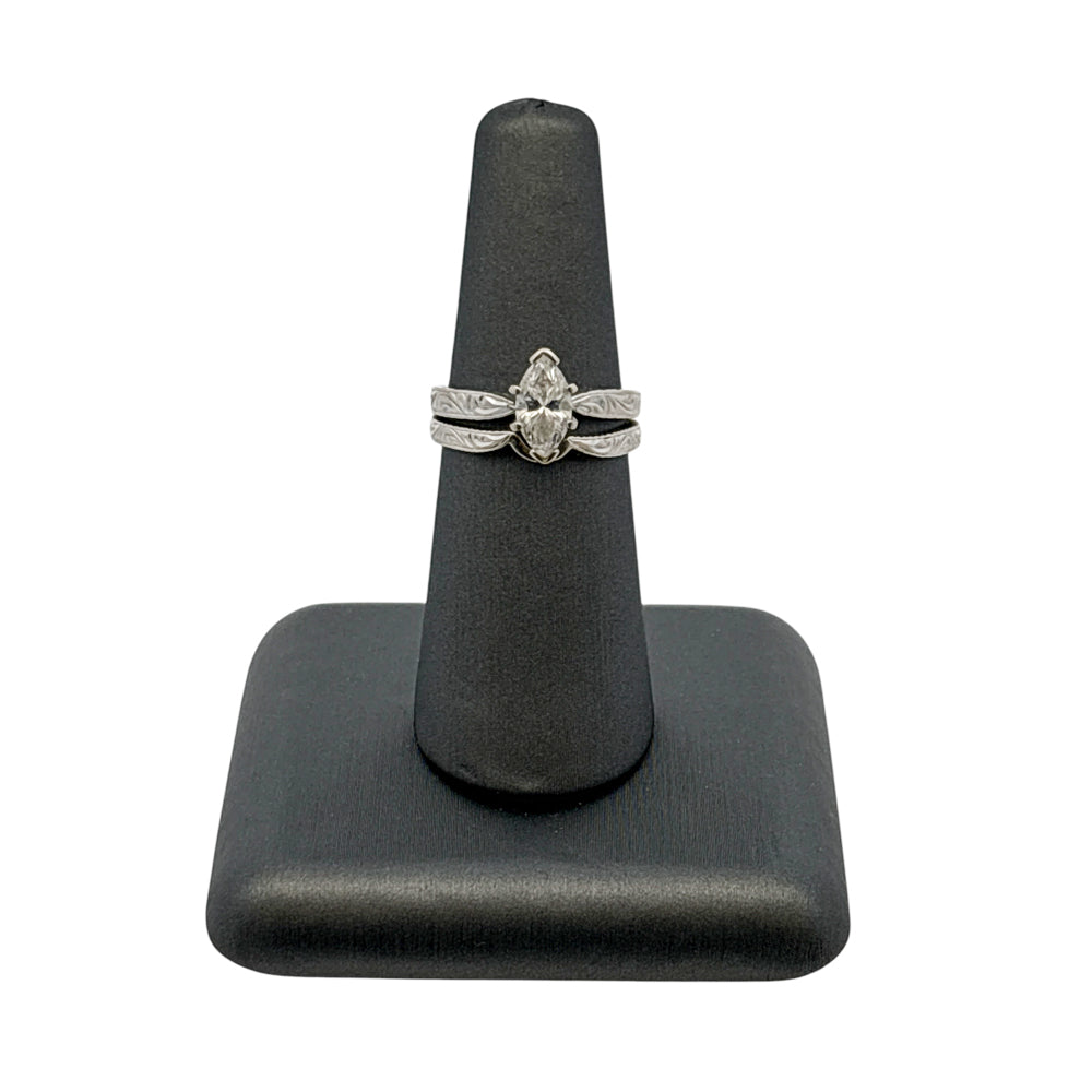 14k White Gold GIA Certified 1.01cw Marquise Cut Diamond Engagement Ring and Matching Wedding Band Set
