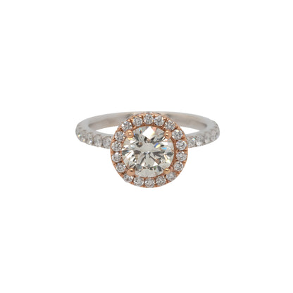 18k Two Tone 1.56ct GIA Certified Natural Round Brilliant Diamond Halo Engagement Ring