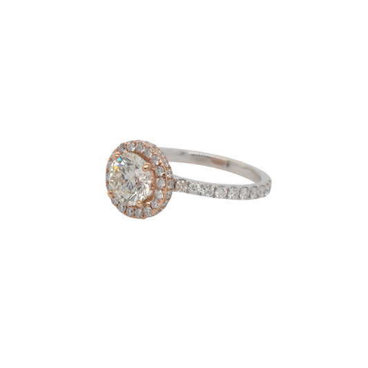 18k Two Tone 1.56ct GIA Certified Natural Round Brilliant Diamond Halo Engagement Ring