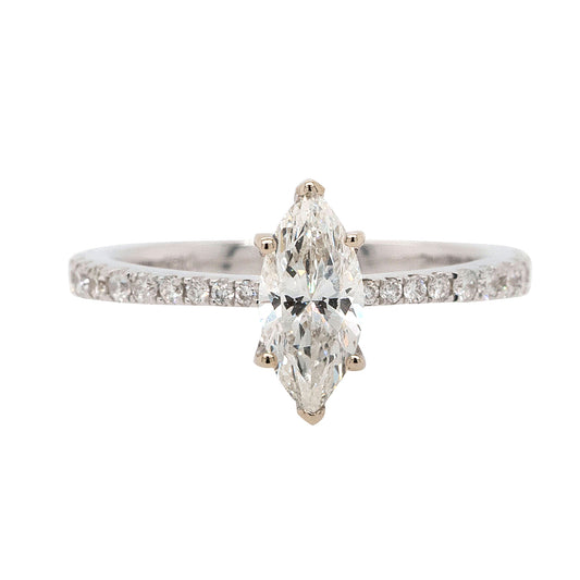 18k White Gold GIA Certified 0.91ct Natural Marquise Cut Diamond Engagement Ring