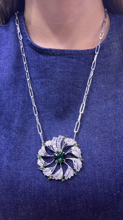 18k White Gold Tourmaline & 4.5ctw Diamond Floral Cluster Statement Paper Clip Necklace