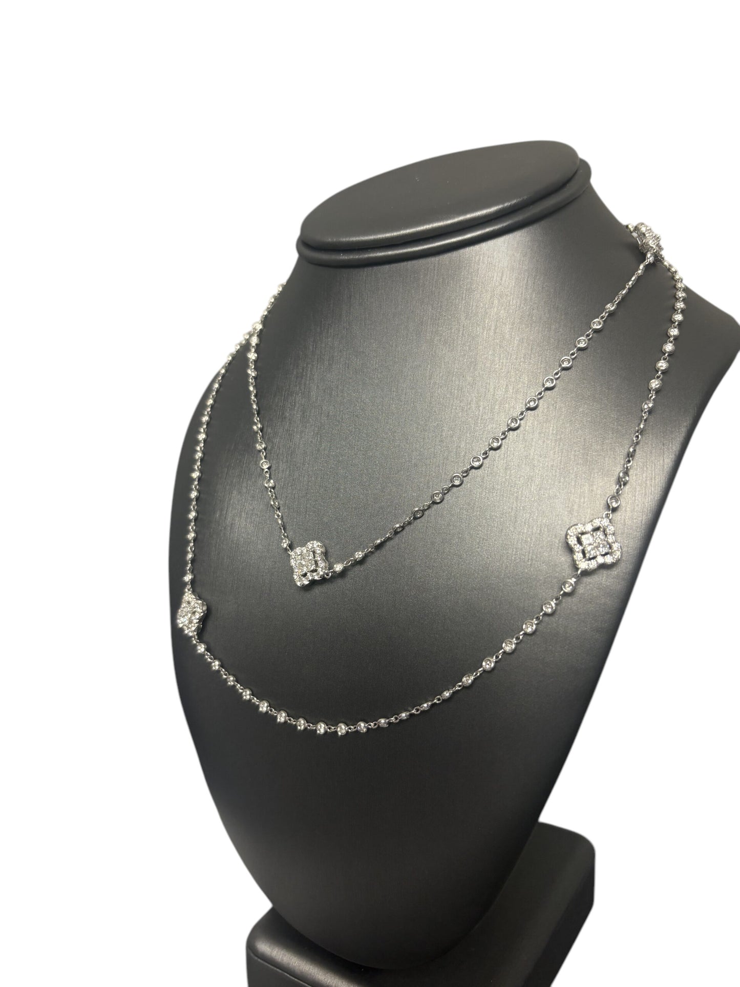 18k White Gold 18ctw Diamond Multi Clovers Necklace