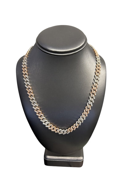 14k Two Tone 13.03ctw Diamond Pave Cuban Chain Necklace
