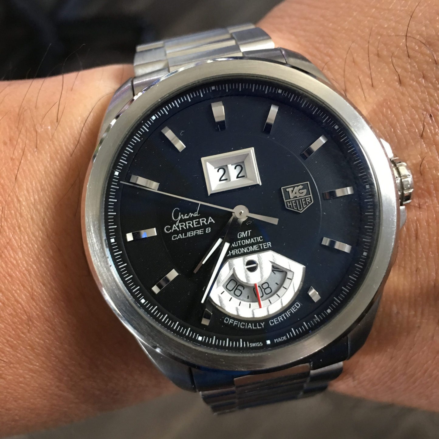 Tag Heuer WAV5111 Grand Carrera GMT Black Dial Stainless Steel Watch