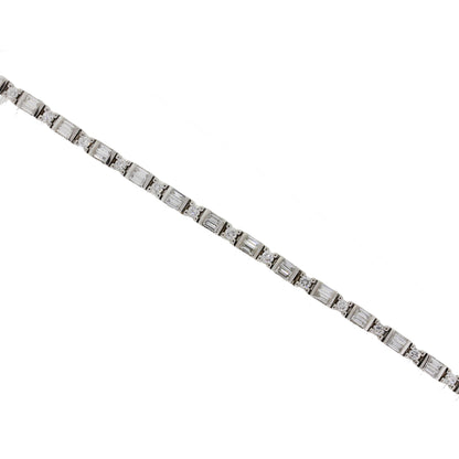 14k White Gold 4ctw Round Brilliant and Baguette Diamond Tennis Bracelet