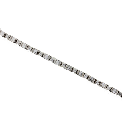 14k White Gold 4ctw Round Brilliant and Baguette Diamond Tennis Bracelet