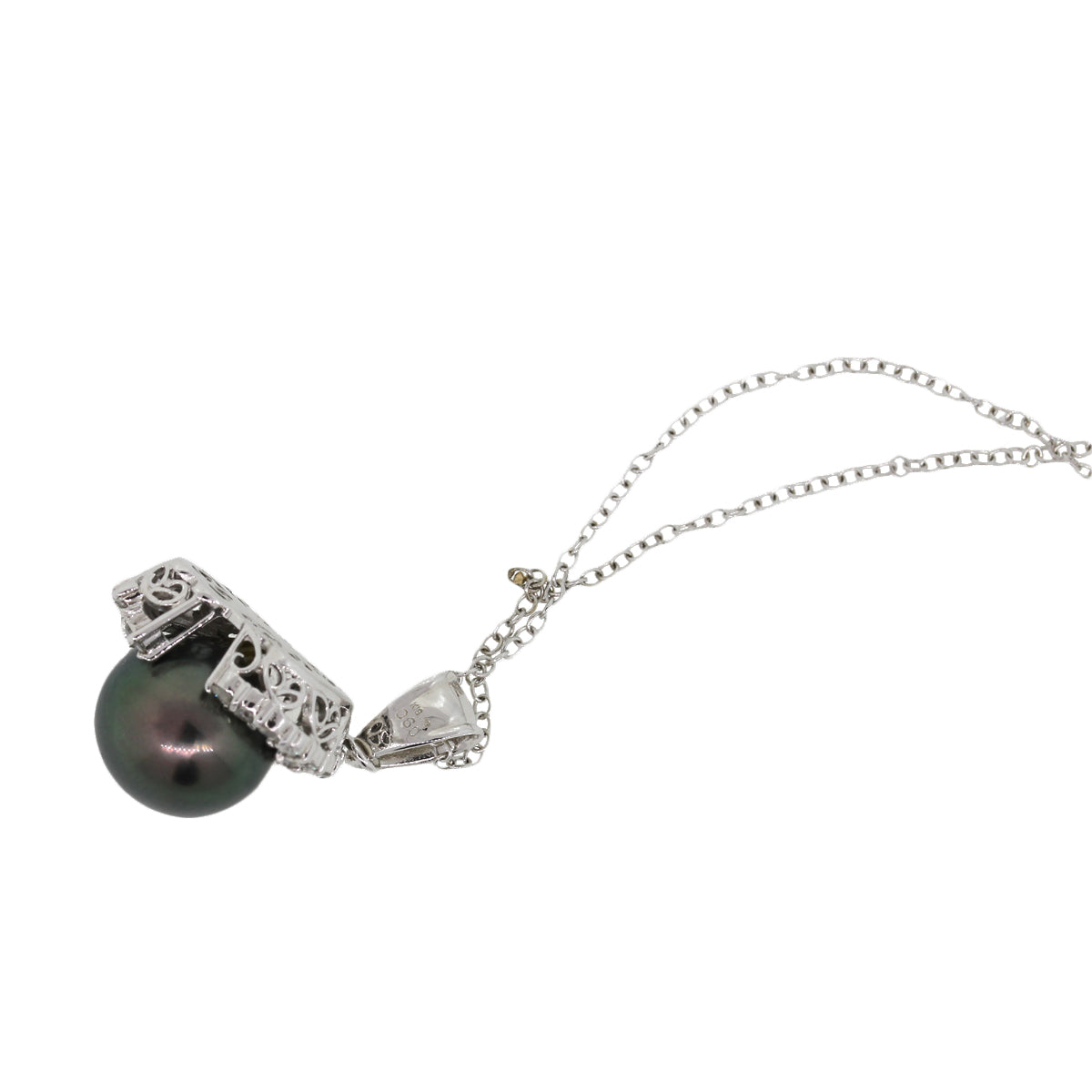 18k White Gold 0.60ctw Diamond Black Pearl Chain Necklace