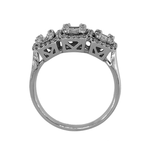 14k White Gold 0.69ctw Diamond Halo Mosaic Cluster Ring