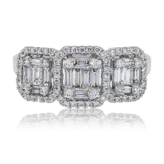 14k White Gold 0.69ctw Diamond Halo Mosaic Cluster Ring